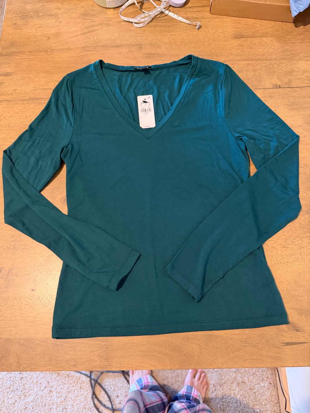 Express Fitted Teal Green V-Neck Long Sleeve Top Small NWT